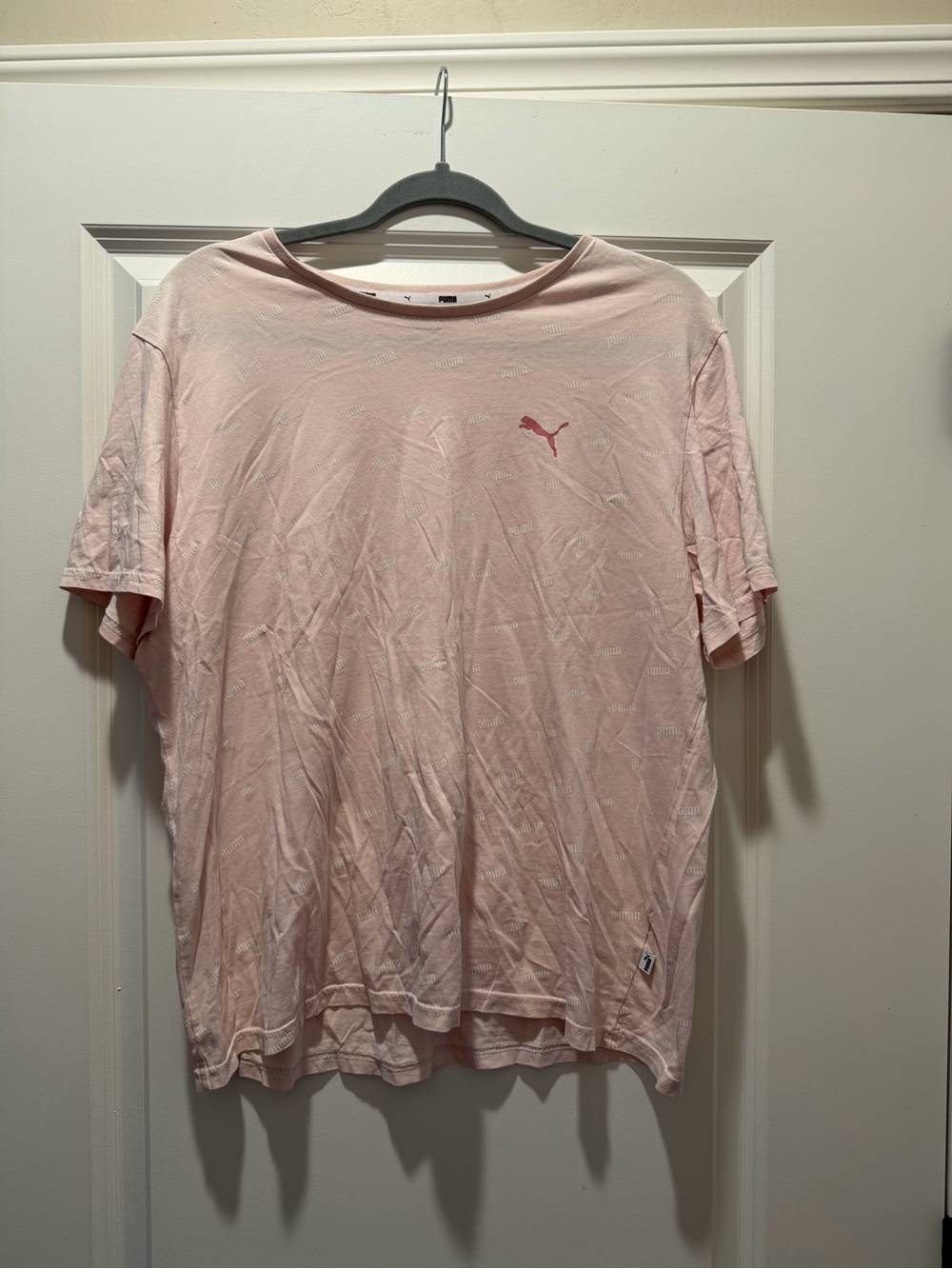 Puma Men's Pale Pink Crew Neck Tee with Logo